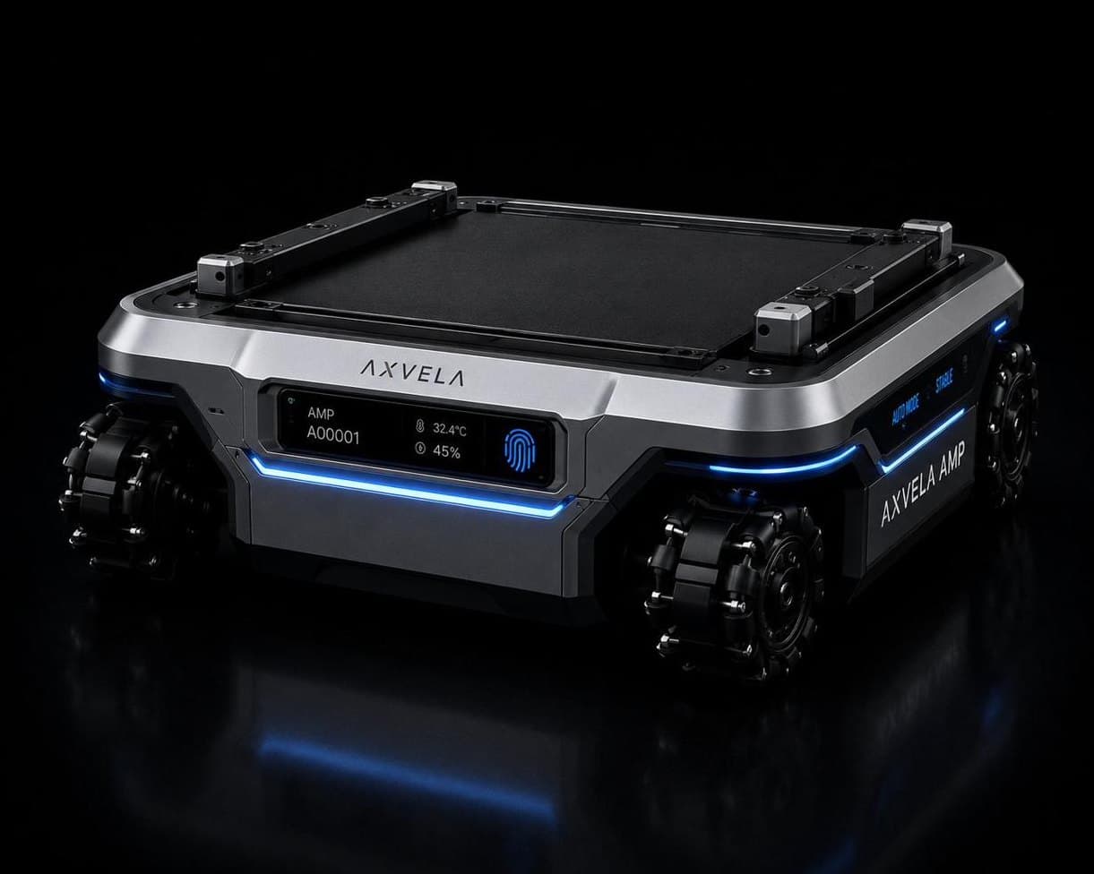 AXVELA AMP — 메카넘 휠 기반 자율 이동 플랫폼, 실시간 온습도 모니터링과 지문 인증 보안
